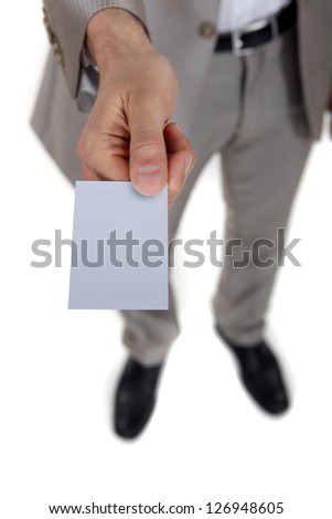 Male hand with business card
