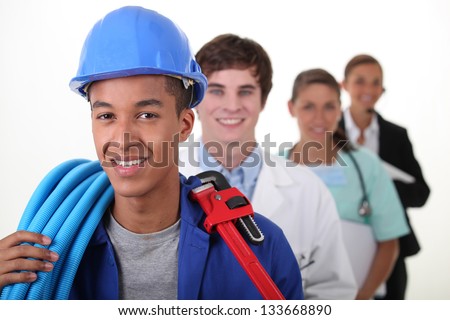Four workers with different professions