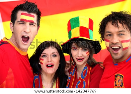 Two Spanish couples supporting their national team