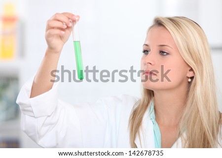 Blonde student in the laboratory