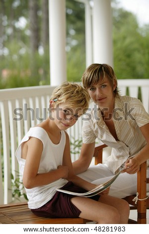 Woman and son doing homeworks