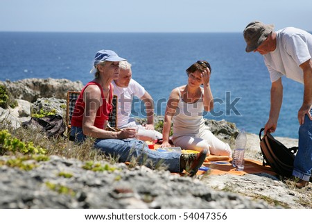 Portrait of a senior group picnicking on the seafront
