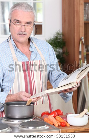 Senior men cooking