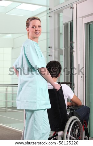 Young cripple and medical assistant