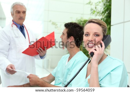 Medical assistant on phone