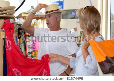 Couple shopping on vacation