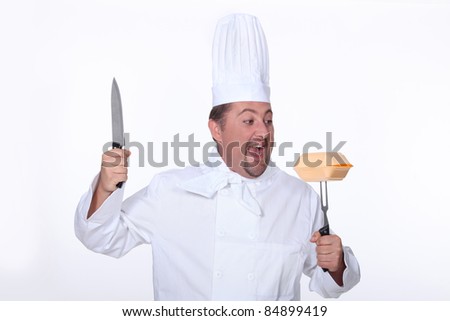 Angry chef attacking fast-food packaging