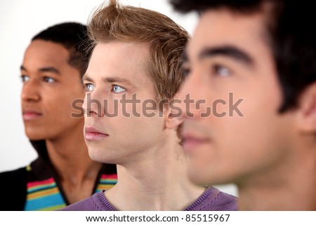 three young man in profile