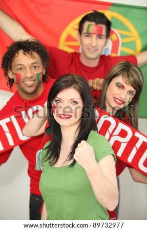 Group of friends supporting the Portuguese football team