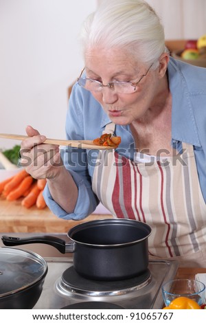 A grandmother cooking.