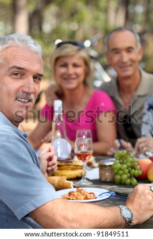 three seniors having lunch in the country
