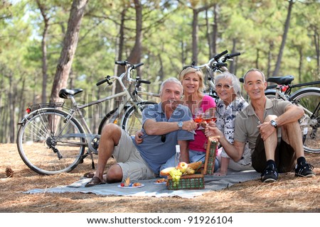 Two middle-aged couple having picnic