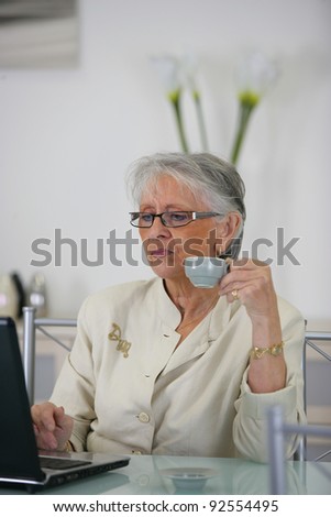 Elderly woman surfing the internet