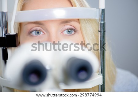 Blond woman having an eye exam