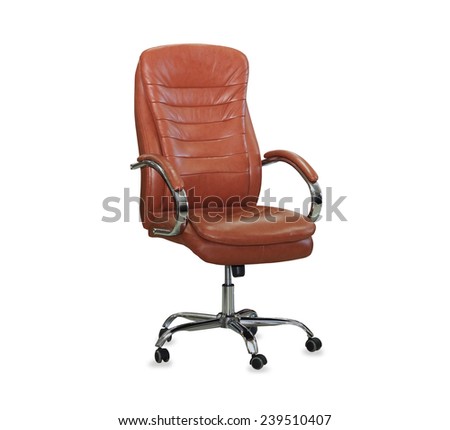 Modern office chair from orange leather. Isolated