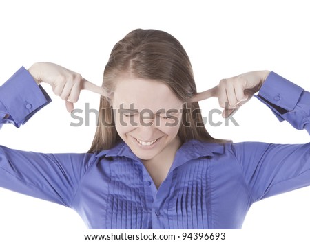 picture of  young woman with fingers in ears