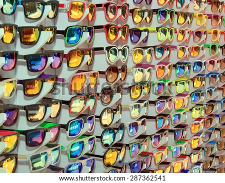 Many different sunglasses at the sale