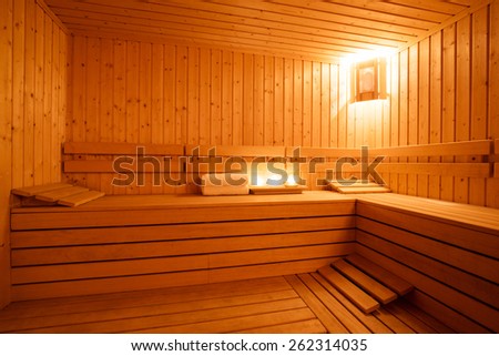 Interior of a wooden finnish sauna.