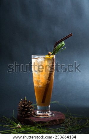 Long island ice tea cocktail isolated on black background