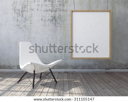 mock up poster frames in interior background with chair. 3d illustration