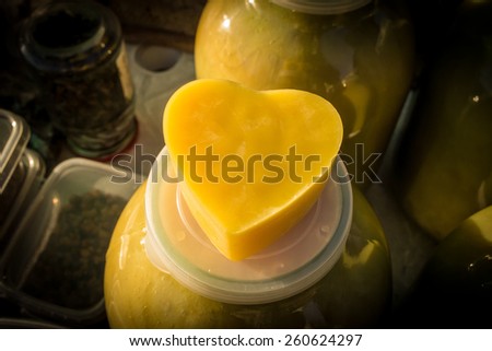 A heart shaped product made from fresh organic bee\'s wax
