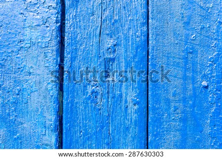 Closeup of bright blue retro painted flooring or wall planks