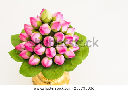 Green artificial lotus flower isolated on white background.\
Plastic flower of a lotus.
