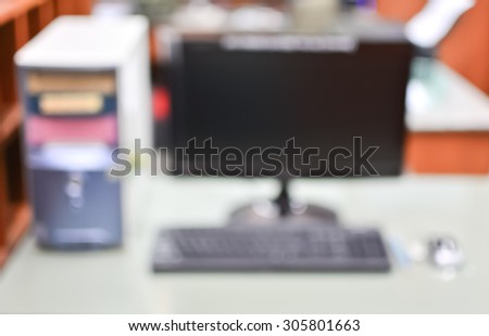 photo blur background table work in office with computer pc