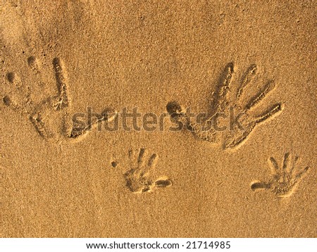 the print of hands on the sand