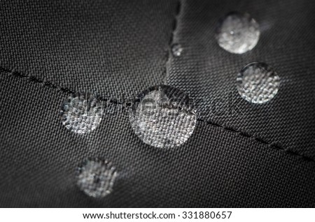 Gray Waterproofed Jacket Seam - Fabric Closeup with Water Droplets