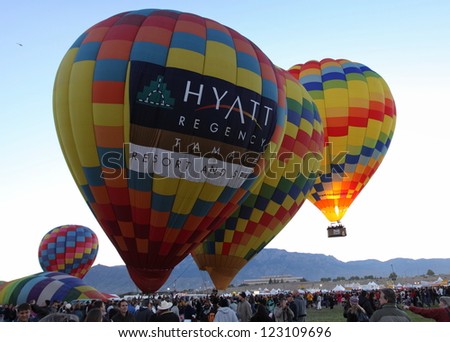 ALBUQUERQUE, NEW MEXICO - OCTOBER 9: Balloonists get ready to fly over Albuquerque on October 9, 2010 in Albuquerque, New Mexico. Albuquerque balloon fiesta is the biggest balloon event in the the world.