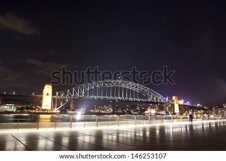 SYDNEY - NOV 26:Night view of Sydney Harbour Bridge in Sydney, Australia on November 26,2011. The Harbour Bridge is the world\'s widest long-span bridge.