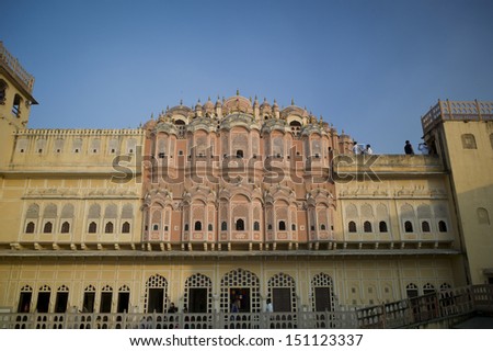 JAIPUR, INDIA - NOV 18:  The famous landmark Hawa Mahal on a sunny day on November 18, 2012 in Jaipur,India. Hawa Mahal so-called, Palace of Breeze, is a UNESCO World Heritage.