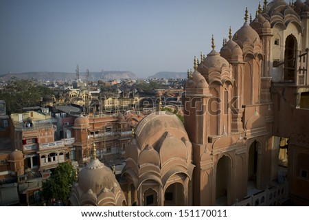 JAIPUR, INDIA - NOV 18:  The famous landmark Hawa Mahal on a sunny day on November 18, 2012 in Jaipur,India. Hawa Mahal so-called, Palace of Breeze, is a UNESCO World Heritage.