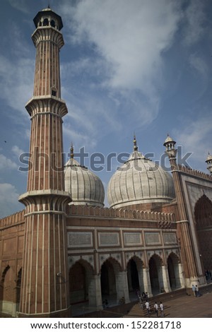DELHI, INDIA - NOV 19: Worshippers and Travellers visit Jama Masjid on November 19, 2012 in Delhi, India. Jama Masjid is the largest mosque in India and was constructed from 1650 to 1656.