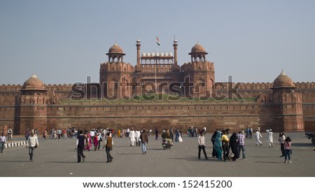 DELHI, INDIA - NOV15: Visitors are sightseeing in Red Fort on November 15,2012 in New Delhi, India. Red Fort is one of the most famous forts in North India. It is the main tourist attraction in Delhi.