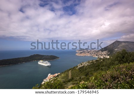 DUBROVNIK, CROATIA - MAY 6: The cruise ship anchored very close to the famous coastal croatian city in Dubrovnik, Croatia on May 6, 2013. Dubrovnik is a popular cruise destination.