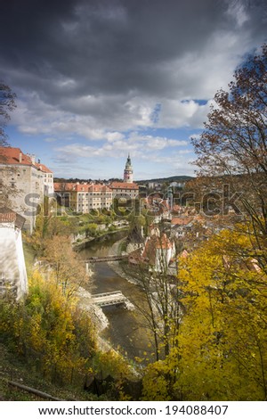 CESKY KRUMLOV, CZECH REPUBLIC - OCT 23: Historic buildings at the UNESCO listed medieval town in the South Bohemian in Cesky Krumlov, Czech Republic on October 23 2013.