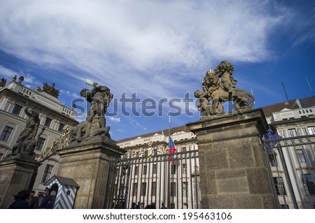PRAGUE, CZECH - OCT 24: The front view of the building of the President of the Republic in Prague, Czech republic on Oct 24 2013. The president house is in Prague Castle.