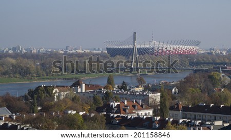 WARSAW, POLAND - OCT 30: Warsaw National Stadium on a sunny day on October 30, 2013. The National Stadium hosted the opening match of the UEFA Euro 2012.