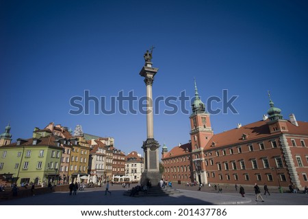 WARSAW, POLAND - OCT 30: The Typical colored houses in the Real Castle square in the famous \