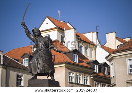 WARSAW, POLAND - OCT 30: The statue of Warsaw shoemaker Jan Kilinski, a hero who fought Russians along with Kosciuszko during the Uprising in 1794 in Warsaw, Poland on October 30 2013.