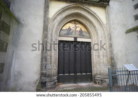 Wittenberg, Germany - Nov 4: the All saint\'s church where Martin Luther nailed the ninety-five theses on the door and sparked the reformation in Wittenberg, Germany on November 4 2013.