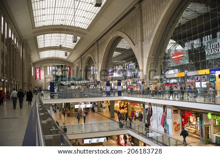 LEIPZIG, GERMANY - NOV 4: The huge and modern train station in Leipzig, Germany on November 4 2013. Leipzig is a city in the federal state of Saxony.