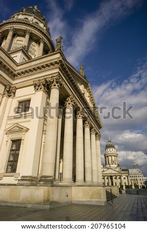 BERLIN, GERMANY - NOV 5: View of Gendarmenmarkt square and the site of Konzerthaus, French and German Cathedrals in Berlin, Germany on November 5 2013.