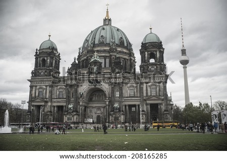 BERLIN, GERMANY - NOV 5: Berlin Cathedral (Berliner Dom) is a famous landmark on the Museum Island in Mitte district of Berlin, Germany on November 5 2013. It was built between 1895 and 1905.