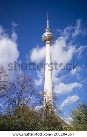 BERLIN, GERMANY - NOV 5: The famous TV Tower (Fernsehturm) located at the Alexanderplatz in Berlin, Germany on November 5 2013. The tower is 365 meters tall and one of the landmarks of the City.