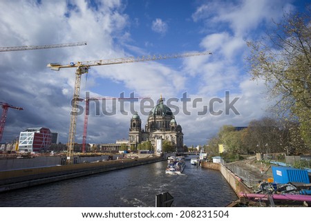 BERLIN, GERMANY - NOV 5: Berlin Cathedral (Berliner Dom) is a famous landmark on the Museum Island in Mitte district of Berlin, Germany on November 5 2013. It was built between 1895 and 1905.