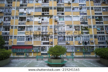 HONG KONG - SEP 3: Tai Hang West Estate on September 3, 2014 in Hong Kong. Tai Hang West Estate is one of the oldest public housing which is lack of maintenance.