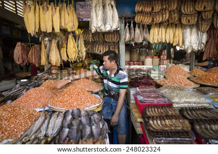 PHNOM PENH, CAMBODIA - NOV 17: The local seller in Central Market, Phnom Penh, Cambodia on November 17 2014. Many small business concentrate in this market.